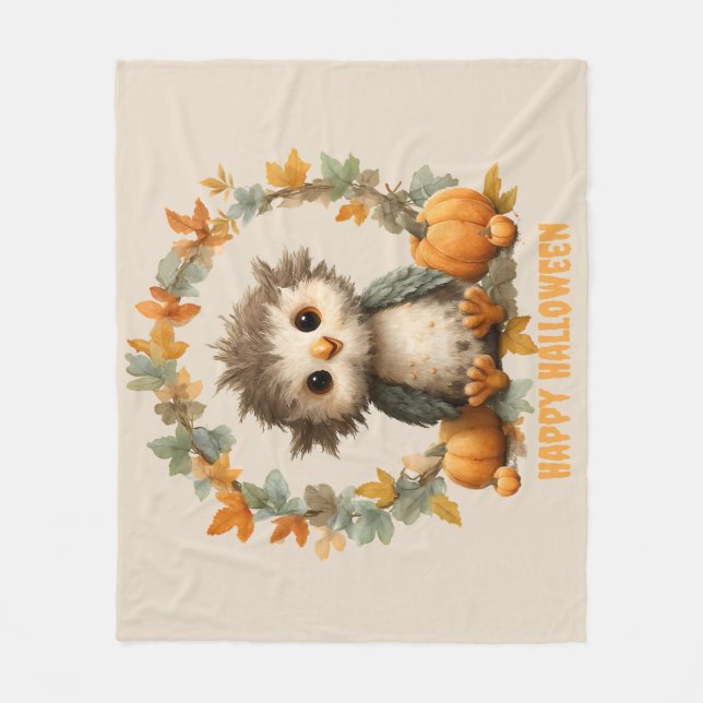 Niedliches Owl Pumpkin Happy Halloween Design Fleecedecke (Vorderseite)