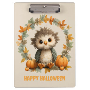 Niedliches Owl Pumpkin Happy Halloween Design Klemmbrett