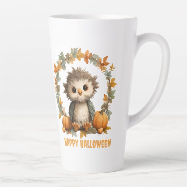 Niedliches Owl Pumpkin Happy Halloween Design Milchtasse (Rechts)