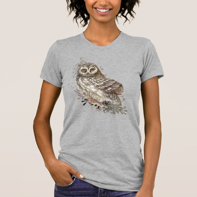 Niedliches Owl, Wasserfarbengeflecht Art Benutzerd T-Shirt (Vorderseite)