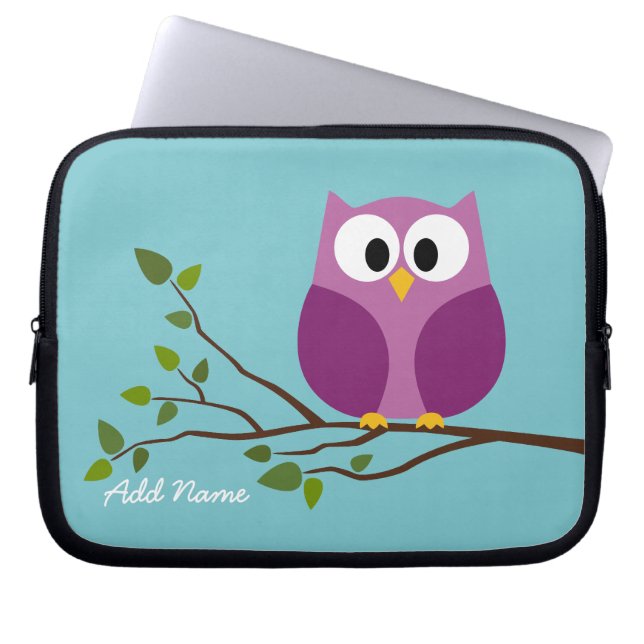 Niedliches Owl Zeichnend auf einer Baumzweigung Laptopschutzhülle (Vorderseite)