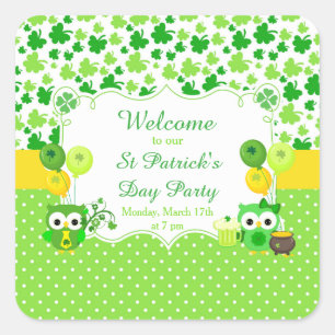 Niedliches Owls St Patrick's Day Party Quadratischer Aufkleber