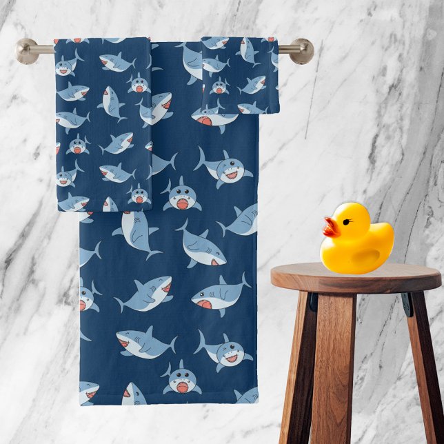 Niedliches Ozeanmuster Badhandtuch Set (Cute Great White Sharks Ocean Pattern Bath Towel Set)