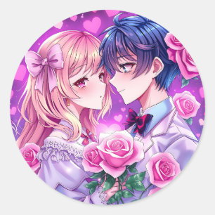 Niedliches Paar Anime in Liebe Runder Aufkleber