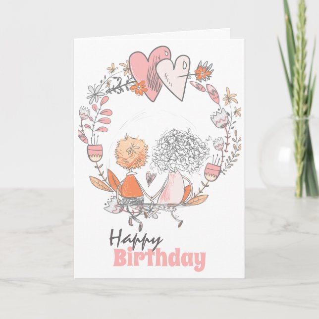Niedliches Paar blumenreicher Geburtstag Karte (Vorderseite)
