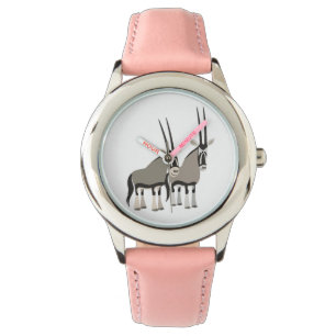 Niedliches Paar Cartoon Oryxes beobachten Armbanduhr