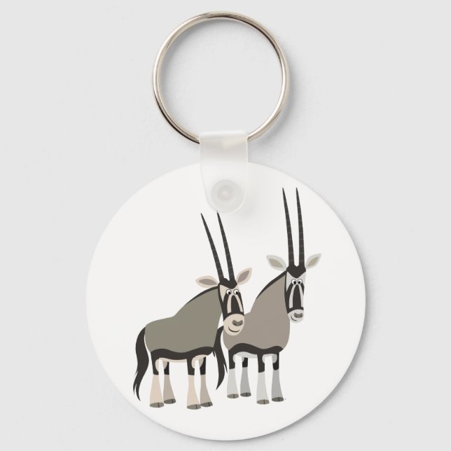 Niedliches Paar Cartoon Oryxes Schlüsselanhänger (Vorderseite)