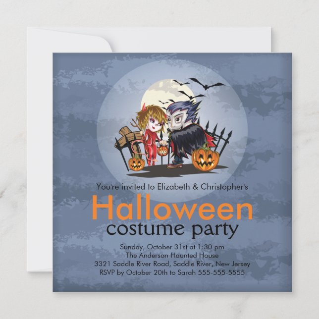 Niedliches Paar Halloween Kostüme Party Einladung (Vorderseite)