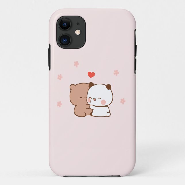 Niedliches Paar Panda Bären Liebe, rosa Case-Mate iPhone Hülle (Rückseite)