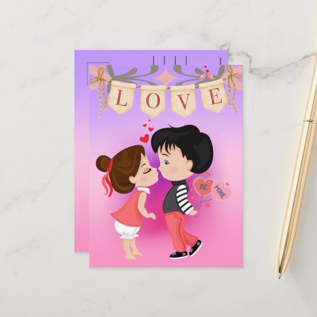 Niedliches Paar sei mein Valentinstag Feiertagspostkarte (Vorderseite/Rückseite Beispiel)