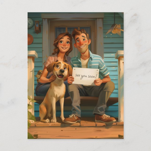 Niedliches Paar und ihr Hund Postkarte (Vorderseite)