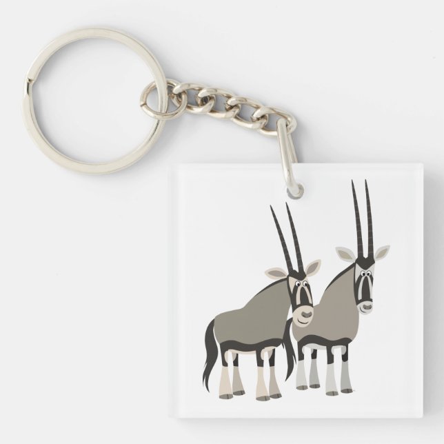 Niedliches Paar von Cartoon Oryxes Akryllischer Sc Schlüsselanhänger (Vorderseite)
