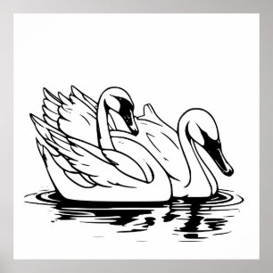 Niedliches Paar von White Swan Line Art Poster