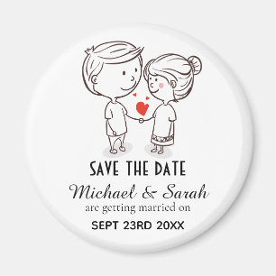 Niedliches Paar Zeichnend Hochzeit Magnet