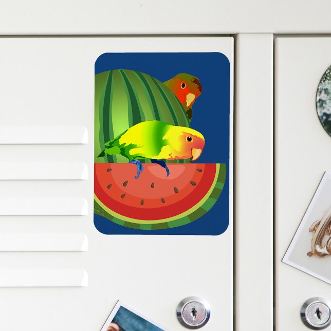 Niedliches Pachface Lovebirds Sommer-Wassermelone Magnet (Cute love birds watermelon picnic)