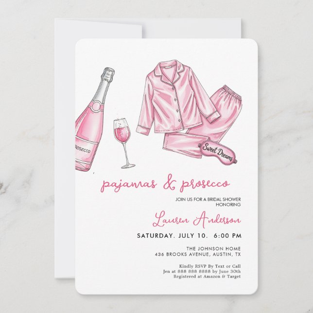 Niedliches Pajamas und Prosecco-Brautparty Einladung (Vorderseite)