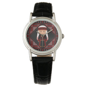 niedliches palästinensisches Mädchen Embroidere ro Armbanduhr