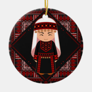 niedliches palästinensisches Mädchen Embroidere ro Keramik Ornament
