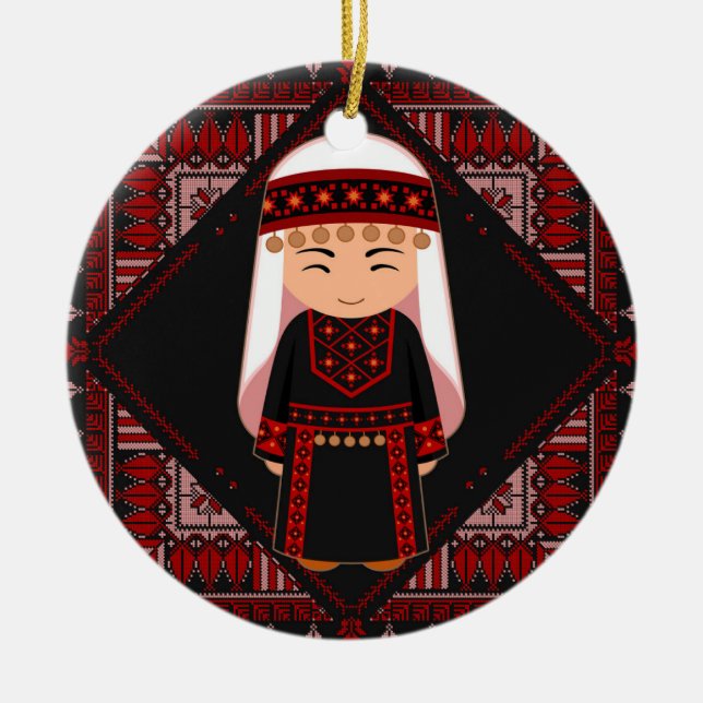niedliches palästinensisches Mädchen Embroidere ro Keramik Ornament (Vorne)