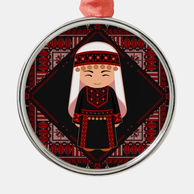 niedliches palästinensisches Mädchen Embroidere ro Ornament Aus Metall (Vorne)