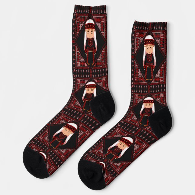 niedliches palästinensisches Mädchen Embroidere ro Socken (Linkes Detail)