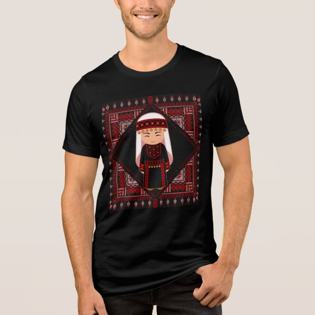 niedliches palästinensisches Mädchen Embroidere ro Tri-Blend Shirt (Vorderseite)