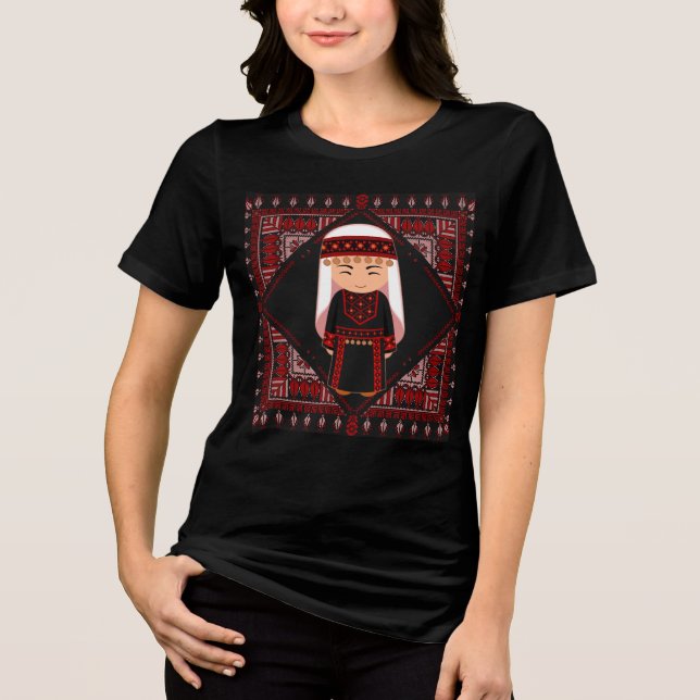 niedliches palästinensisches Mädchen Embroidere ro Tri-Blend Shirt (Vorderseite)