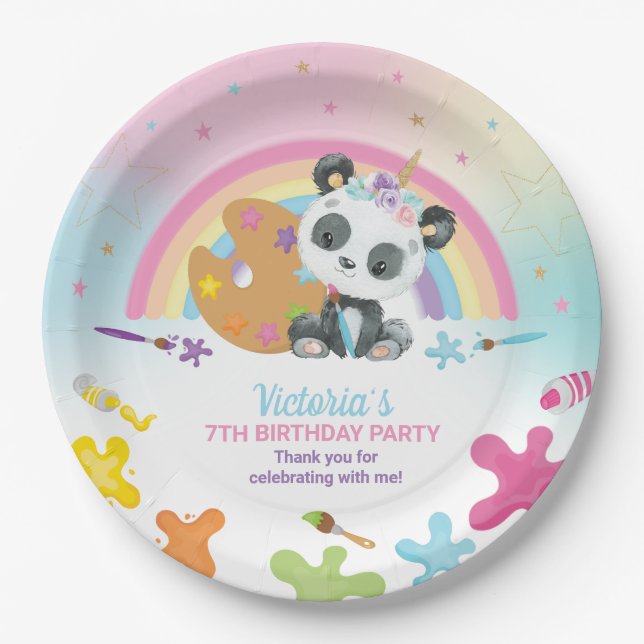 Niedliches Panda Art Craft Party Rainbow Geburtsta Pappteller (Vorderseite)