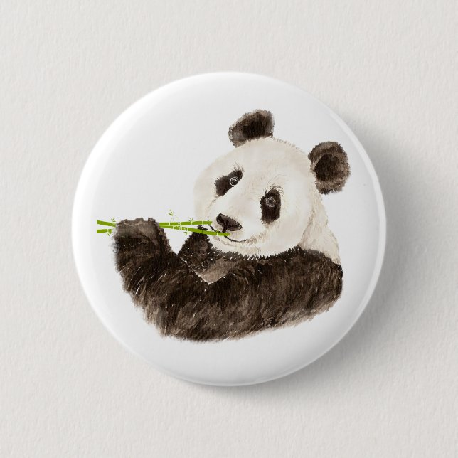 Niedliches Panda, Asiatischer Bär, Wasserfarbtier Button (Vorderseite)