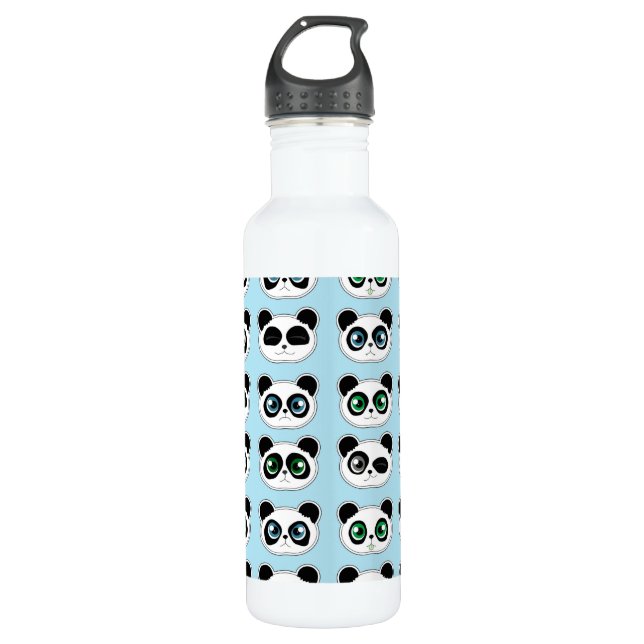 Niedliches Panda-Ausdruck-Blau Edelstahlflasche (Vorderseite)
