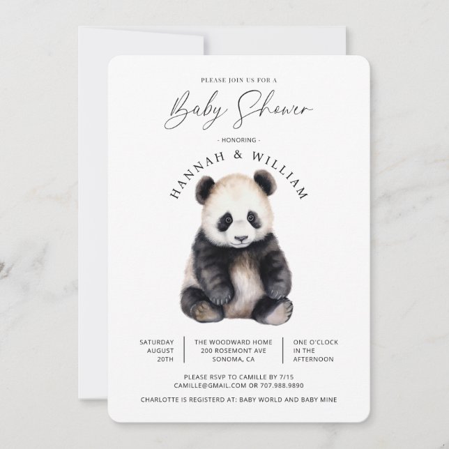 Niedliches Panda Baby Duwer Gender Neutral Einladung (Vorderseite)