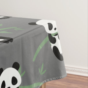 Niedliches Panda Bambus-Muster Grau Tischdecke