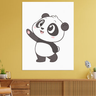 Niedliches Panda Bären Waving - Canvas Print Leinwanddruck