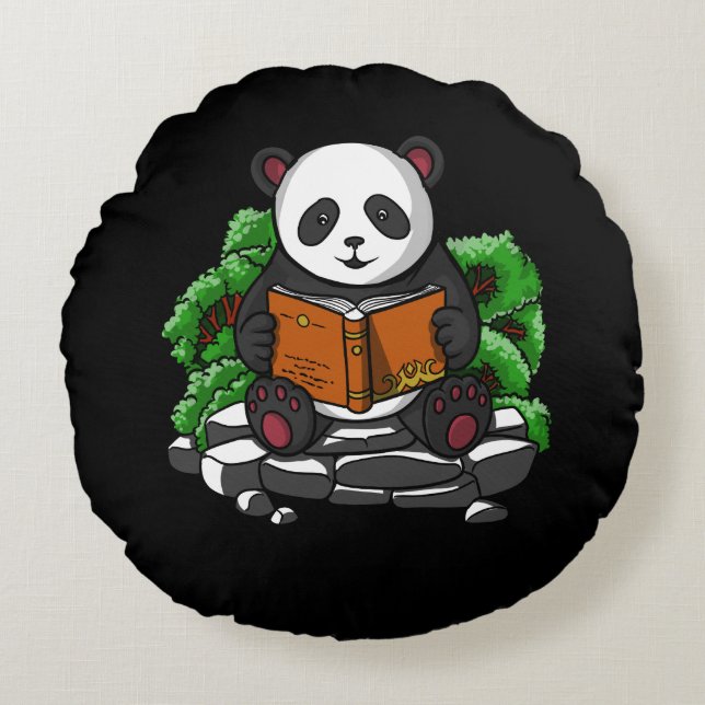Niedliches Panda Bärenbuch Rezension Lover Tier Rundes Kissen (Vorderseite)