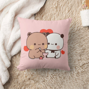 Niedliches Panda-Bärenpaar, Herz-Liebe Rosa Kissen