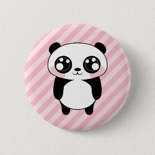 Niedliches Panda-Bärn-Rosa Stripes Hintergrund Button