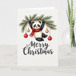 Niedliches Panda, das von der weihnachtlichen Zwei Karte