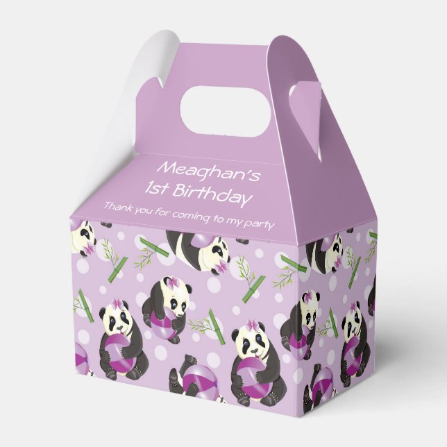 Niedliches Panda Girl Soft Lila Muster 1. Geburtst Geschenkschachtel (Vorderseite)