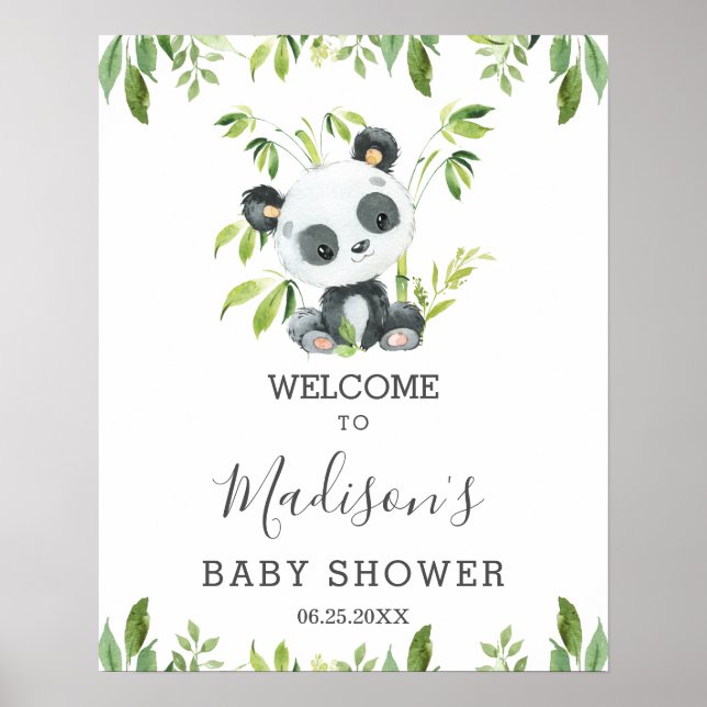Niedliches Panda Greenery Baby Dusche Neutral Will Poster (Vorne)