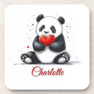 Niedliches Panda Holding Heart mit individualisier Getränkeuntersetzer