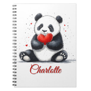 Niedliches Panda Holding Heart mit individualisier Notizblock