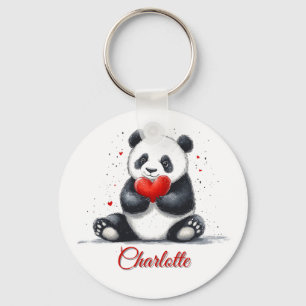 Niedliches Panda Holding Heart mit individualisier Schlüsselanhänger