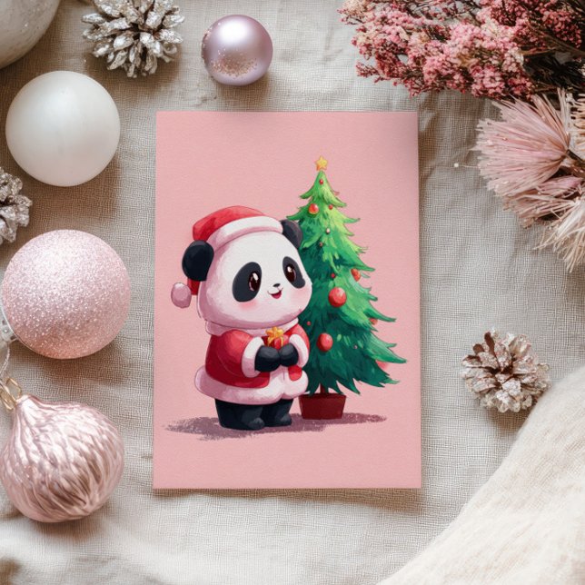Niedliches Panda im Weihnachtskostüm Weihnachten Postkarte (Von Creator hochgeladen)