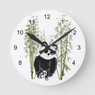 Niedliches Panda in Bamboo Runde Wanduhr