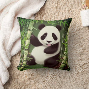 Niedliches Panda in einem Bambuswald-Kissen Kissen