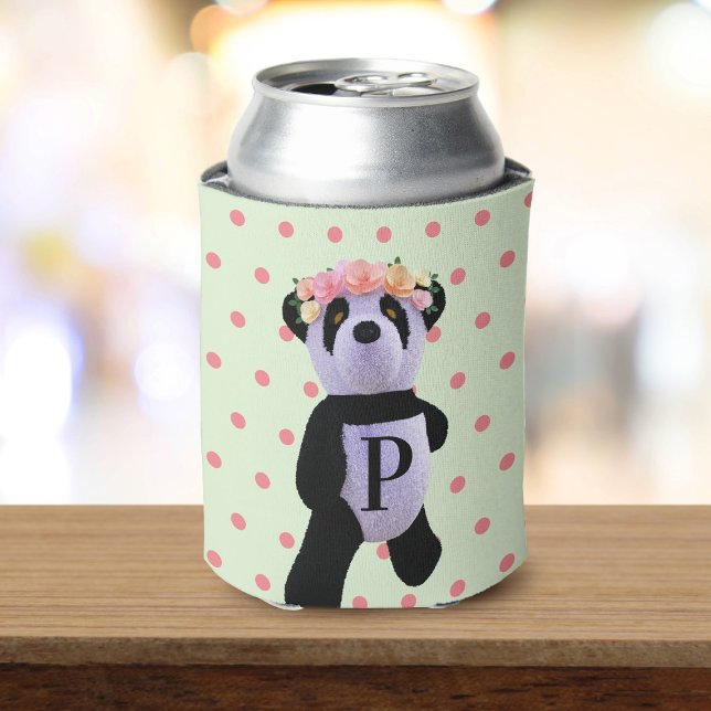 Niedliches Panda Kindergeburtstag Party Cooler Dosenkühler (Pandas and polka dots go together like cans and can coolers. Just add your initial, name and age)
