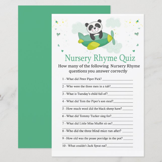 Niedliches Panda Kinderzimmer Rhyme Quiz Kinderdus (Vorne/Hinten)