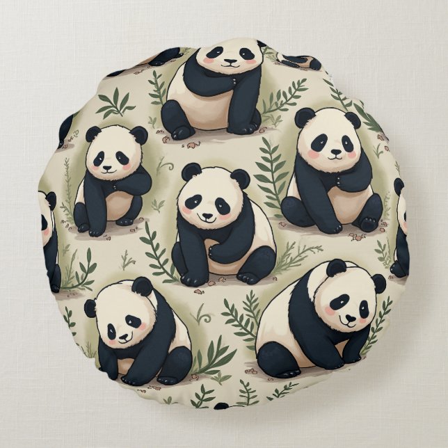 Niedliches Panda-Kissen Rundes Kissen (Rückseite)