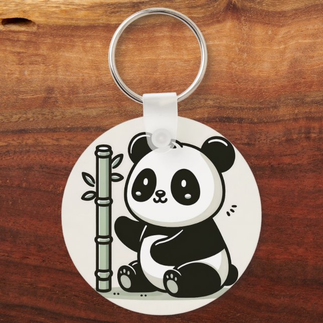 Niedliches Panda mit Bambuskunst Schlüsselanhänger (Vorderseite)
