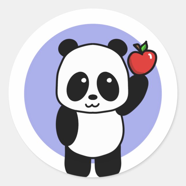 Niedliches Panda mit einem hellen roten Apple Runder Aufkleber (Vorderseite)